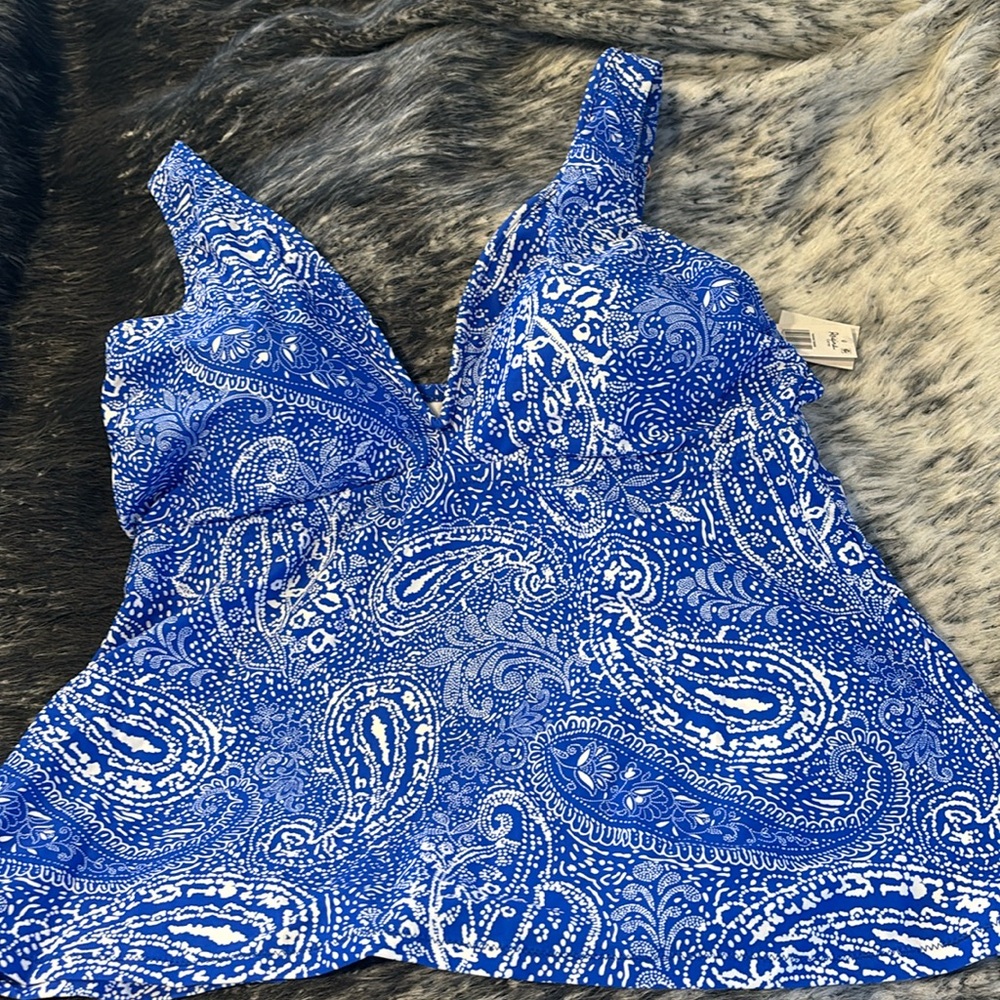 Raisins Curve Blue‎ and White Tanzania Tankini Size 18 W
